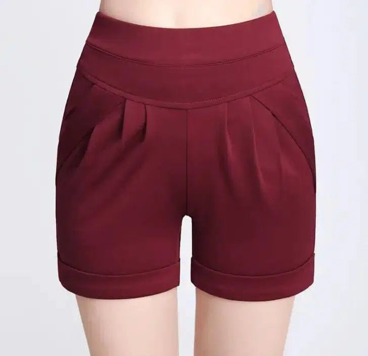 Shorts Chiffon Women Cotton Casual-Redwine-35