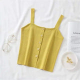 Buttoned Knit Crop Tops for Women-Yellow-5