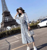 Women's Casual Denim Overalls Dress-Blue-2