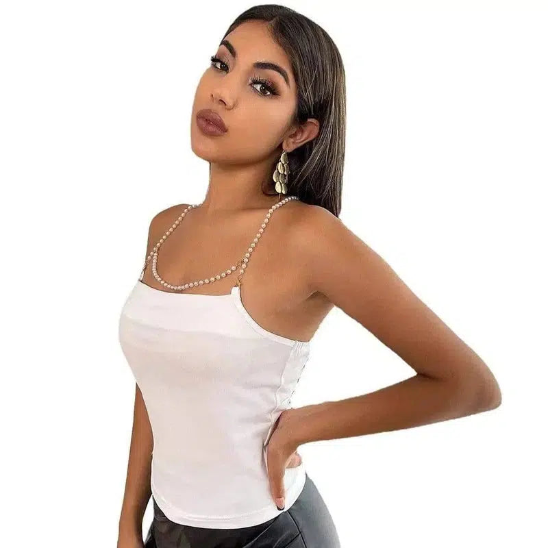 Sleeveless Bottoming Tube Top Sling Tight-Fitting Vest-White-1