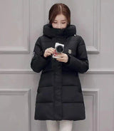 Slim And Thick Mid-length Women's Cotton Coat-Black-1