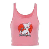 Women's Cartoon Fox Print Crop Top Tank-Pink-2