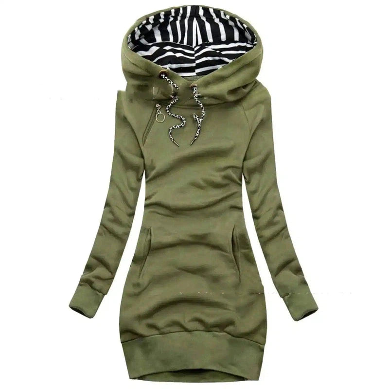 Women's Hooded Sweatshirt Dress with Pockets-Green-3