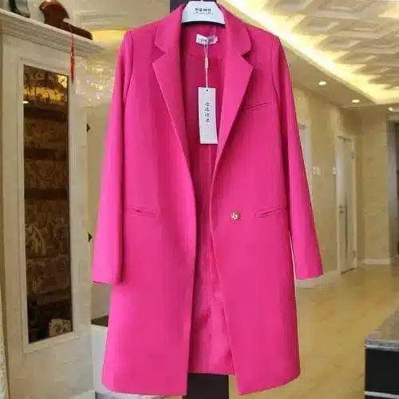 Women's Long Sleeve Mid-Length Coat-Rose pink-2