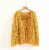 LOVEMI - Lovemi - Solid color loose fringed openwork knit cardigan