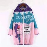 Cartoon Print Zip-Up Hooded Jacket-One Size-1