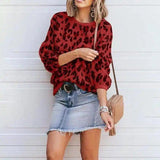 Women's Animal Print Sweater & Denim Skirt Combo-Red-2