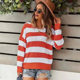 Striped Crew Neck Knit Sweater-Red-3