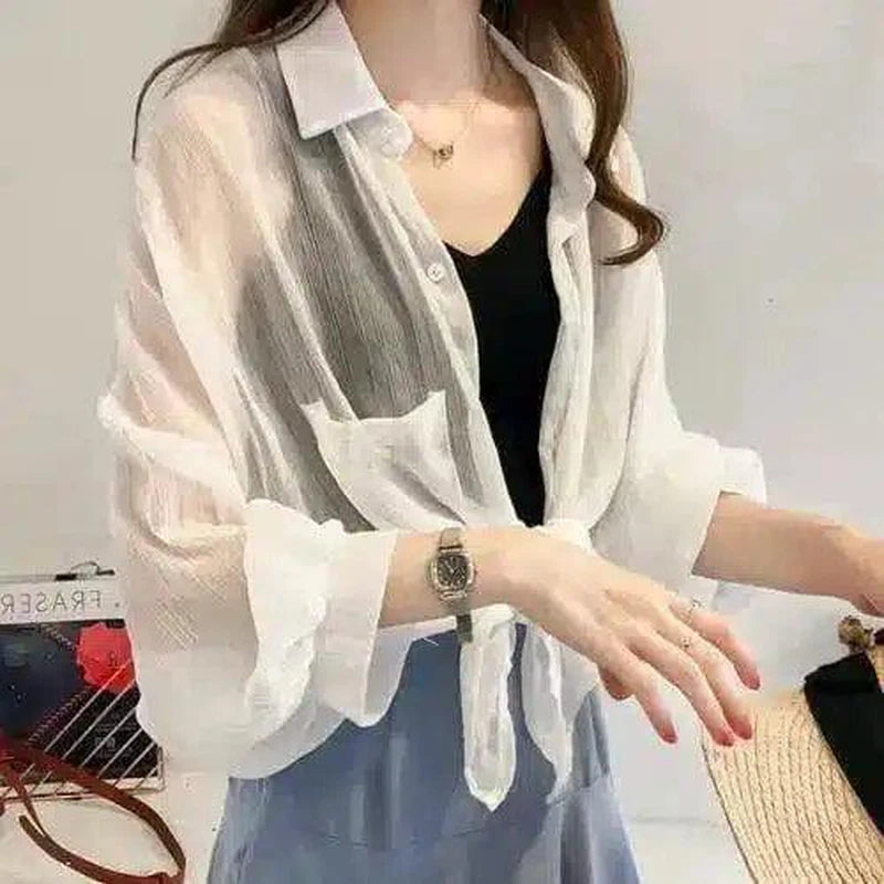 LOVEMI - Lovemi - Student Mid-Length Loose Shawl Chiffon Shirt