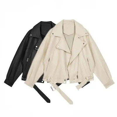 Women's Zippered Moto Jacket with Belt Detail-1