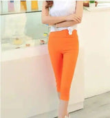 Summer new candy color cropped pants elastic tight short-Orange-5