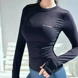 Fitted Long Sleeve Workout Top for Women-black-3