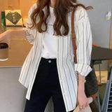 Women's Striped Button-Up Casual Shirt-White apricot-2