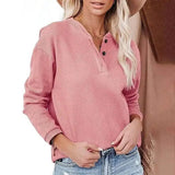 Top Solid Color V-Neck Long-Sleeved T-Shirt Polo Shirt Women-Pink-2