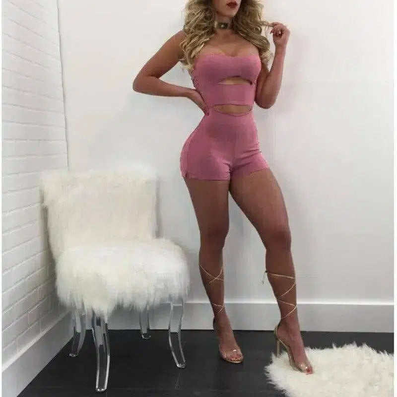 Tube Top Hollow-out Sex Jumpsuits-Pink-20