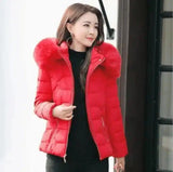 Fur Hooded Women's Winter Coat-Red-4