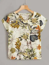 Floral Print Casual Summer T-Shirt-Yellow-3