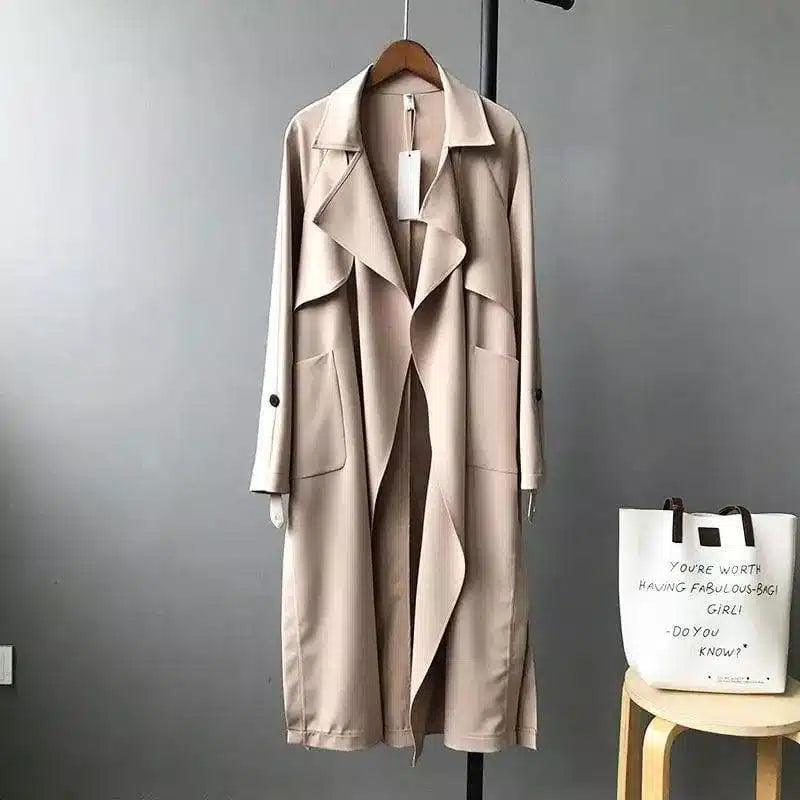 Classic Long Trench Coats for Women-Khaki-2