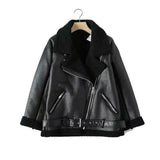 Winter Faux Lamb Leather Jacket-Black-2