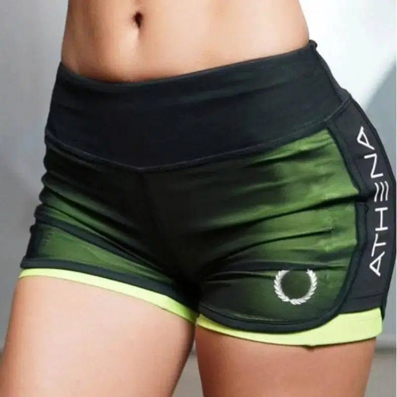 Women Casual Short for Workout - Fake Two Sports Shorts-Green-11