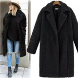 women's cashmere long-sleeved solid color long coat-black-1