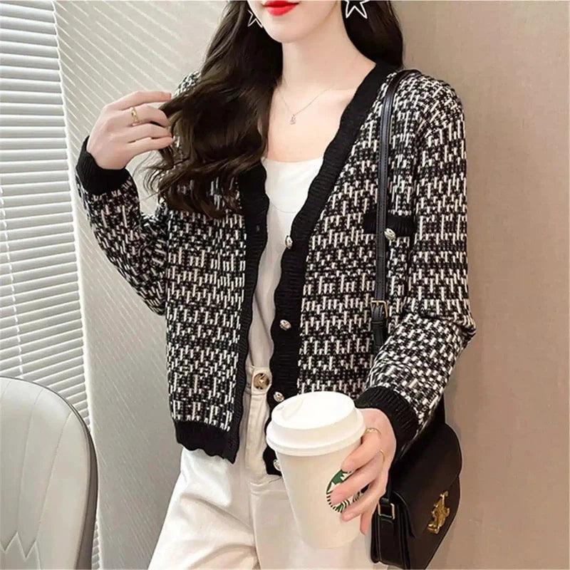 Women's Knit Cardigan with Button Closure-Black-5