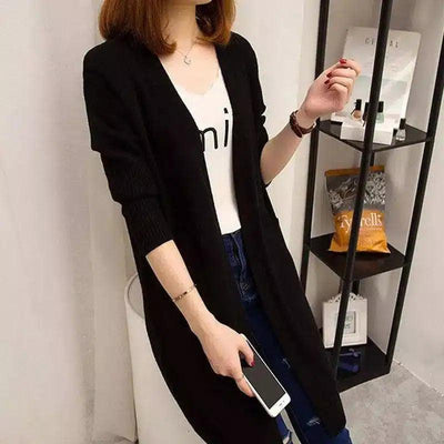 Women's Long Knit Cardigan with Pockets-Black-3