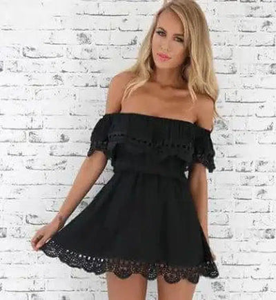 Women's Off Shoulder Lace Dress-Black-7