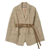 Checked Belted Blazer for Women-Check-1