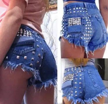 Women's ripped jeans baggy shorts rivet hot pants-2