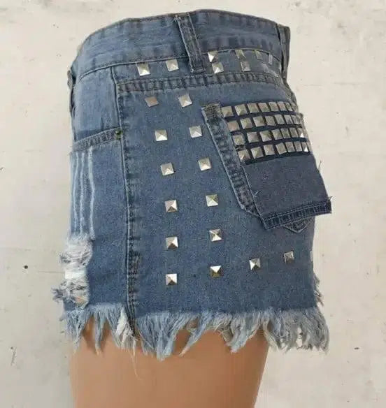 Women's ripped jeans baggy shorts rivet hot pants-6