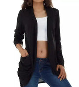 Women's Casual Open Front Long Cardigan-Black-5