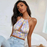 Halter Neck Crop Top for Summer Wear-Purple-1