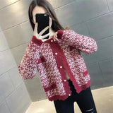 Women's Knit Cardigan Sweater Button-Up-Wine Red-1