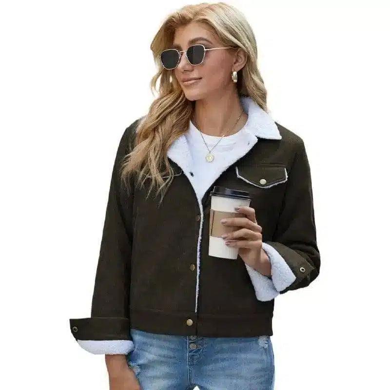 Warm Sherpa-Lined Casual Jacket-Green-2