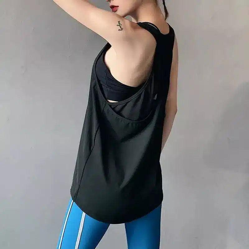 Women's Sleeveless Workout Tank Top with Open Back-Black-3