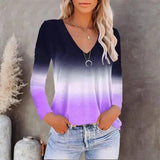 Women's V-Neck Gradient Casual Top-Purple-4