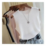 Sleeveless Knit Crop Top for Casual Wear-White-1