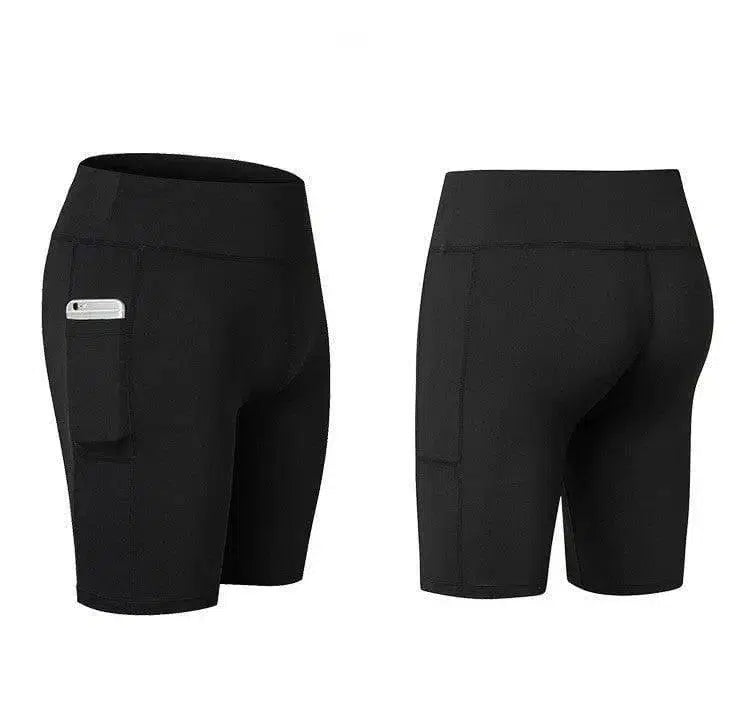 Women's Yoga Shorts Side Pockets Fitness Running Elastic-Black-37