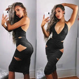 Womens Bodycon Halter Deep V Neck Cut Out Sleeveless-Black-9