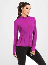 Women's High Neck Long Sleeve Athletic Top-Purple-5