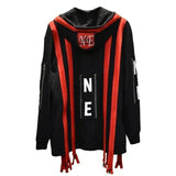 Zip mid-length hooded sweatshirt-Black red-2