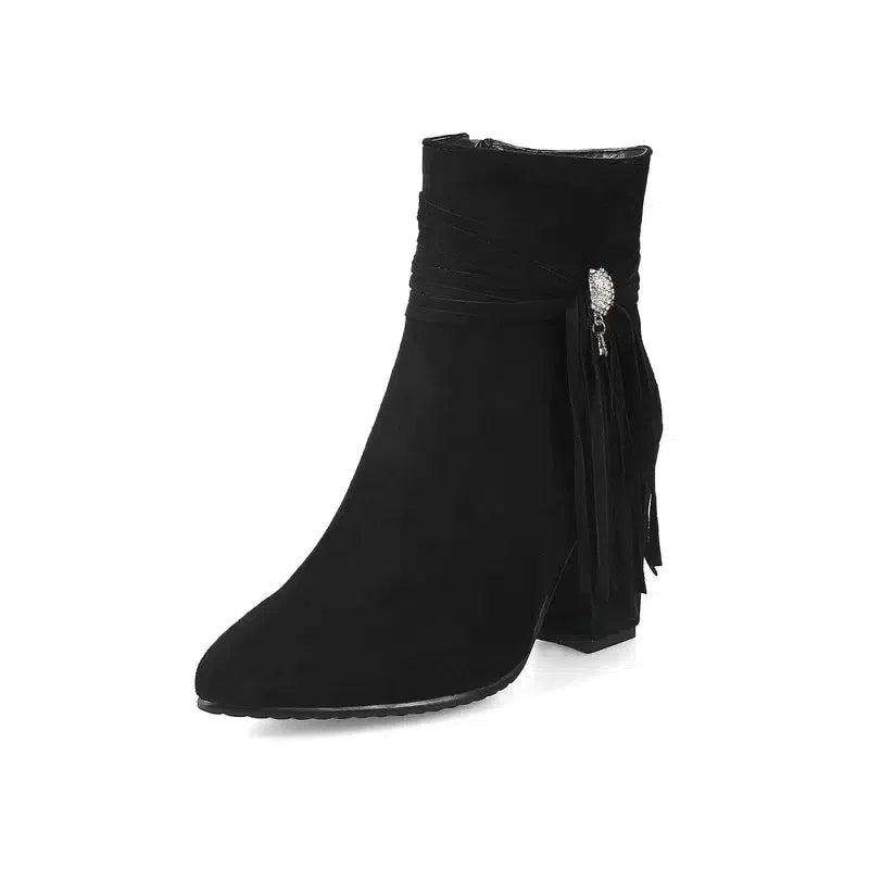 Low heel suede ankle boots women England-Black-5