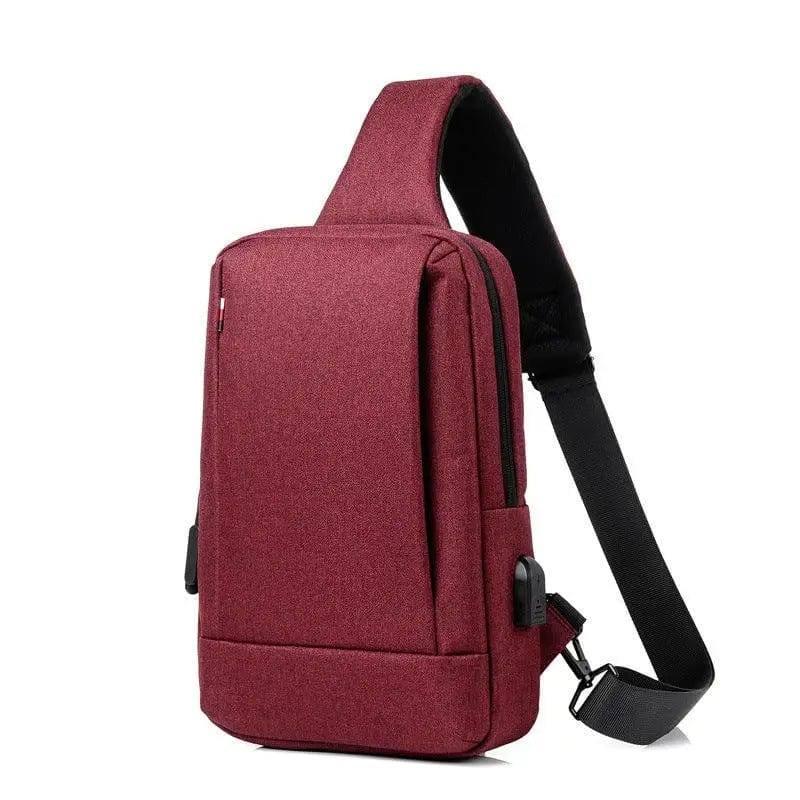 Men Chest Bag Shoulder Bags Crossbody Sling Backpack-Wine red-2