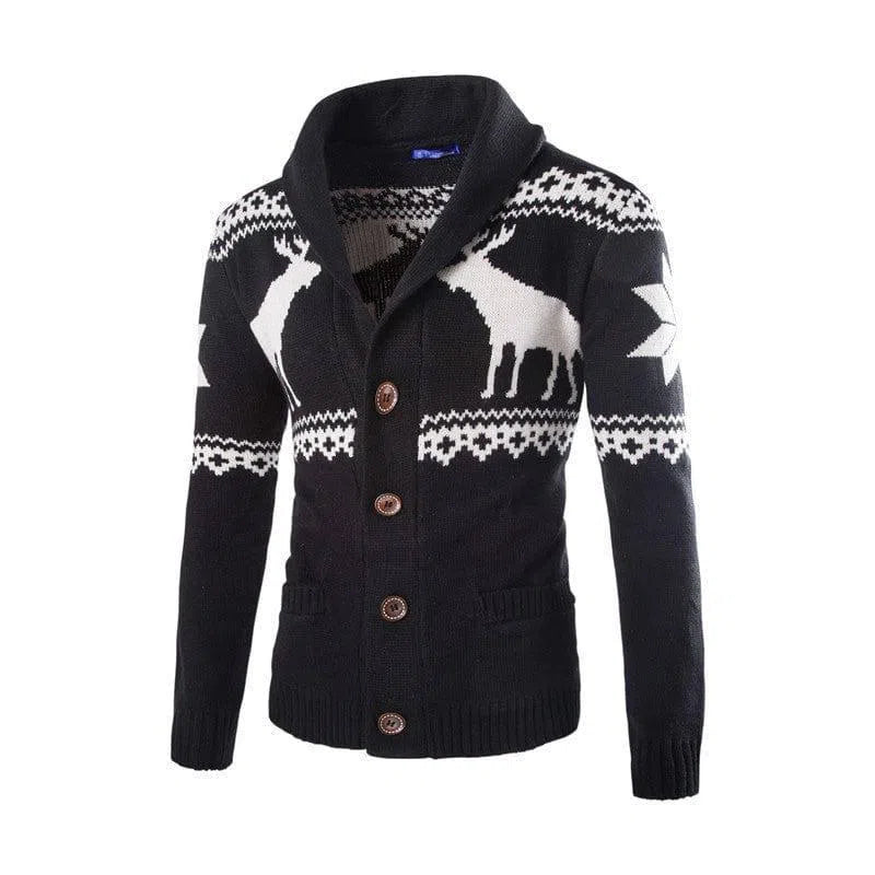 Men's fawn sweater Christmas cardigan sweater-Black-1