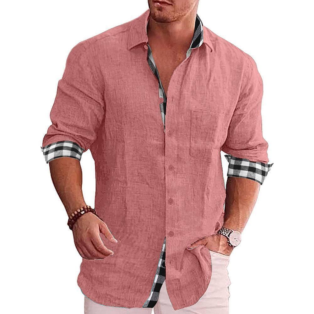 Men's Shirt Long Sleeve Casual-Dark Pink-5