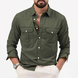 Men's Shirt Multi-pocket Solid Color Casual Long Sleeves Top Gray Green / 3XL-Army Green-3