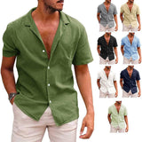 Men's Tops Casual Button Down Shirt Short Sleeve Beach Shirt Summer Mens Clothing Sky blue / 2XL-1