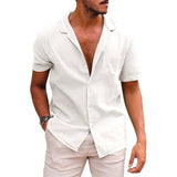 Men's Tops Casual Button Down Shirt Short Sleeve Beach Shirt Summer Mens Clothing Sky blue / 2XL-White-6