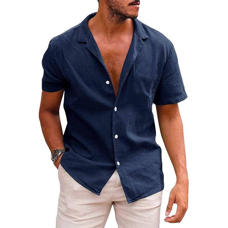 Men's Tops Casual Button Down Shirt Short Sleeve Beach Shirt Summer Mens Clothing Sky blue / 2XL-Navy blue-9